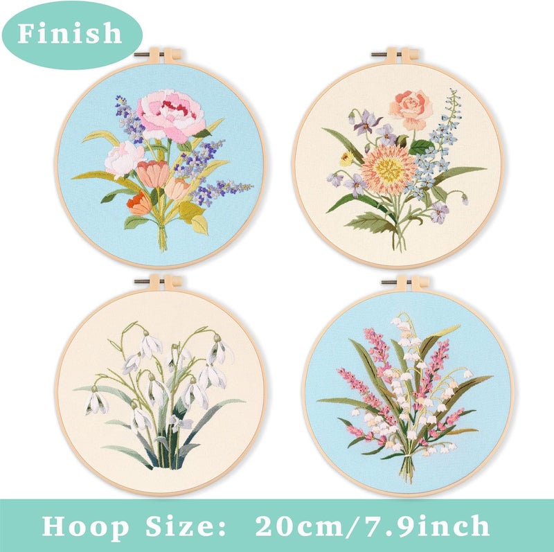 REEWISLY 4pc of Embroidery Kits with Patterns and Instructions, DIY Adult Beginner Cross Stitch Kits, Including 2 Plastic Embroidery Rings, 1 Pair of Scissors, Colored Threads and Needles - Image 3